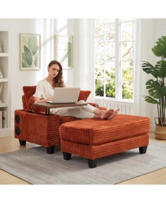 Multifunctional Corduroy Sofa with Hidden Table & Storage