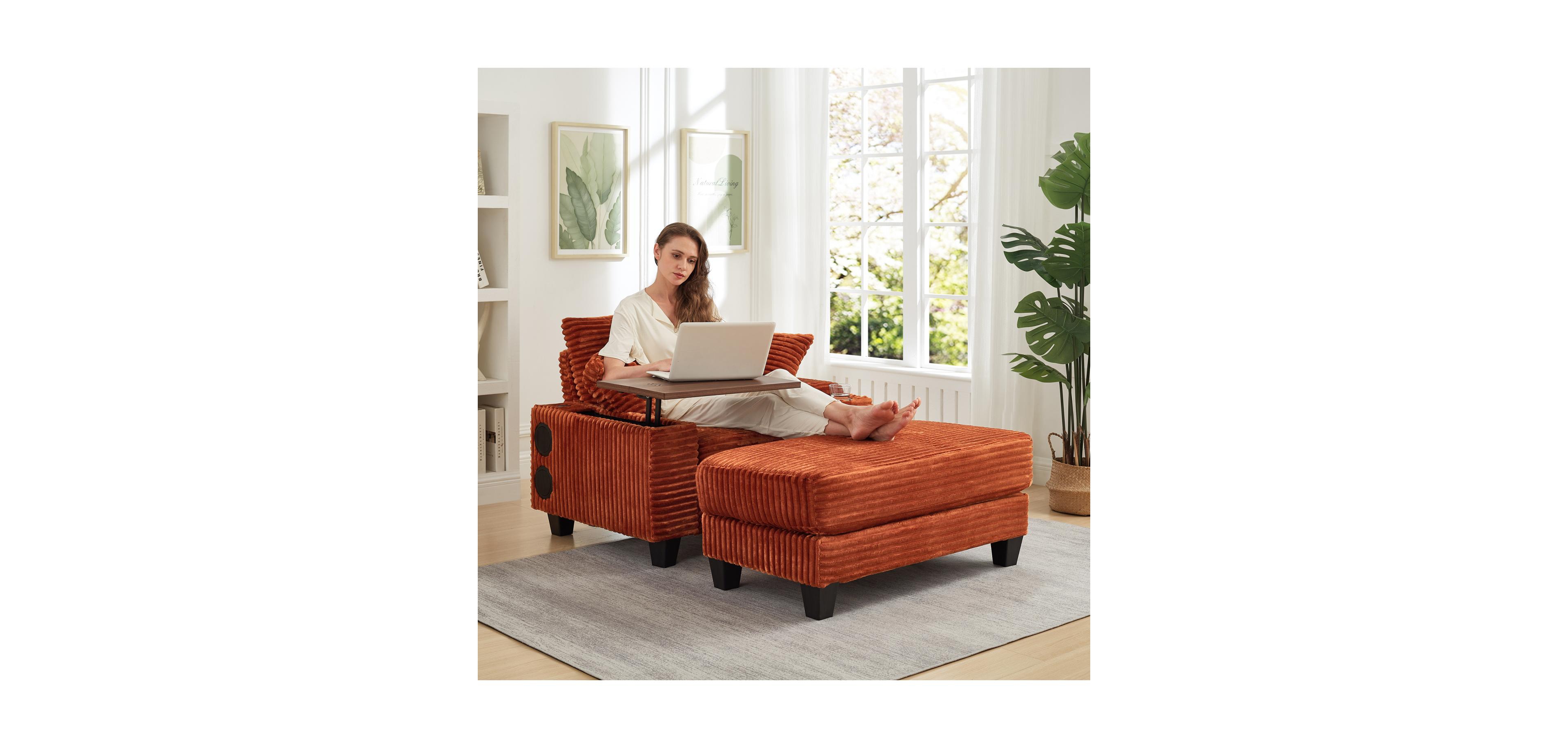 Streamdale Furniture Multifunctional Corduroy Sofa with Hidden Table & Storage