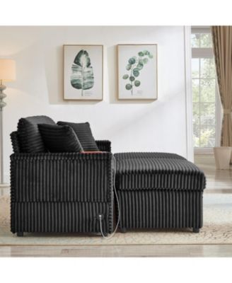 Corduroy Loveseat Sofa with Ottomans & Table