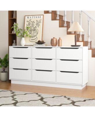 Streamdale White 9-Drawer Dresser - Modern Long Chest for Bedroom/Living Room