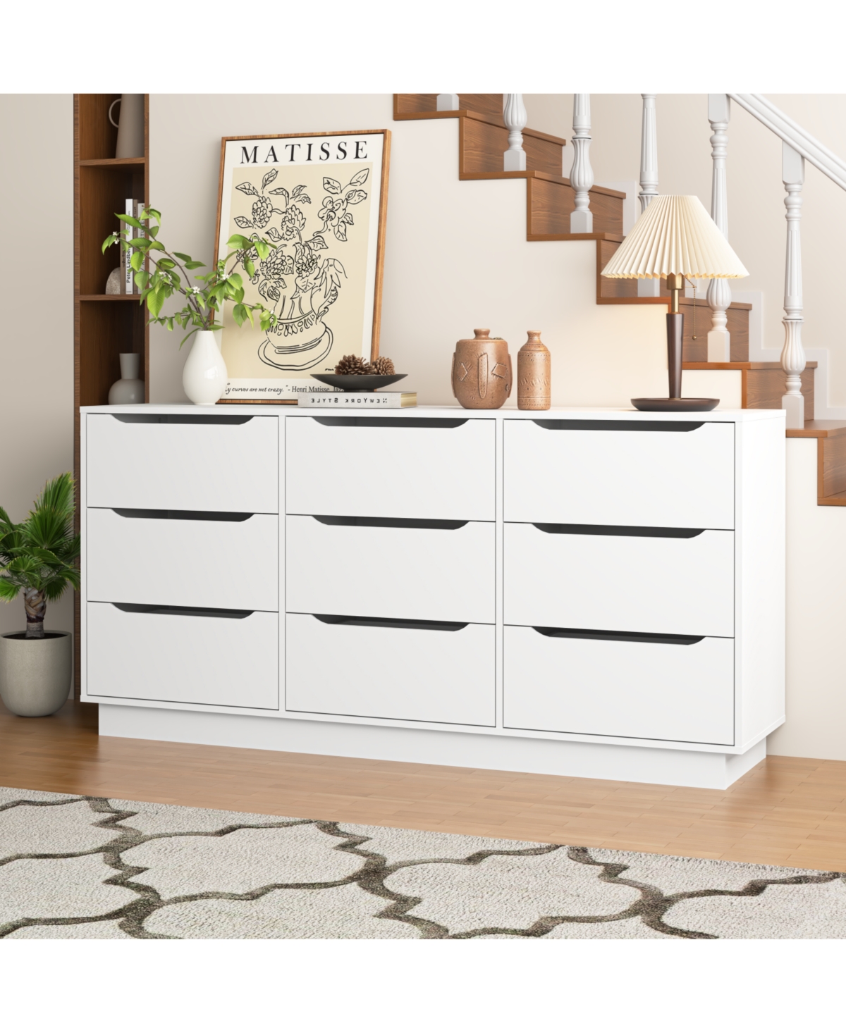 Streamdale White 9-Drawer Dresser - Modern Long Chest for Bedroom/Living Room