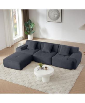 Modern L-Shaped Corduroy Sectional Sofa Dark Gray Oversized 3-Seater Couch