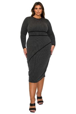 plus size black sweater dress Long Sleeve V-Neck, Michelle Mini in Black, Size 1X, For Office it provides a flattering fit Autumn Crisp Ribbed Sweater Dress