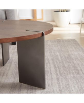Round Coffee Table Walnut Wood Surface and Black Metel Feet