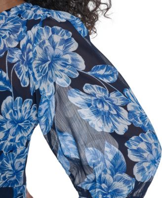 Women's Balloon-Sleeve Faux Wrap Dress