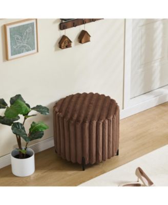 Upholstered Round Ottoman with Metal Legs - Brown