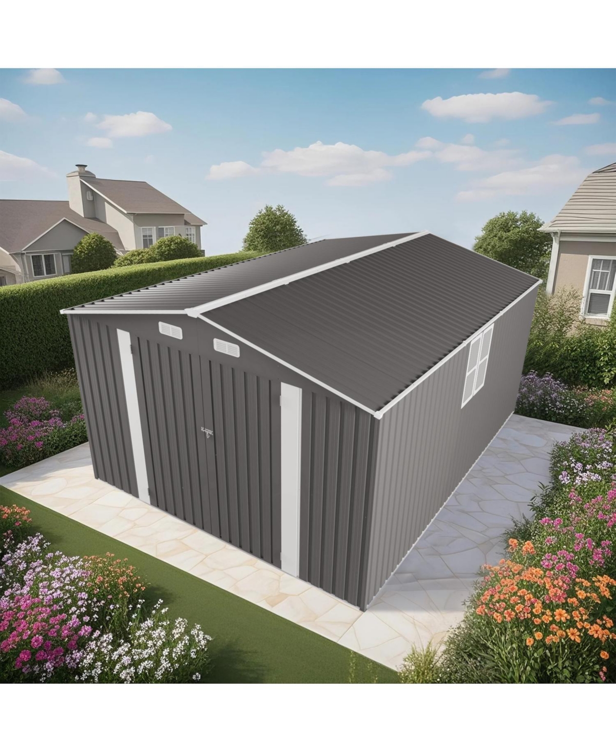 Streamdale Furniture 10x14 Metal Storage Shed, Lockable Doors, Window, All-Weather Shelter