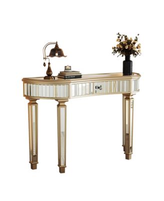 Streamdale 47" Half-Moon Mirrored Console Table - Fluted Glass & Crystal Knob