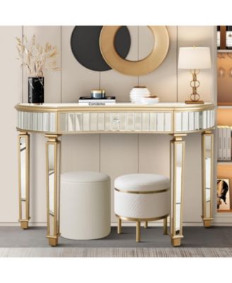 Streamdale 47" Half-Moon Mirrored Console Table - Fluted Glass & Crystal Knob