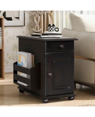 Streamdale Vintage Flip Top End Table with USB & Drawer