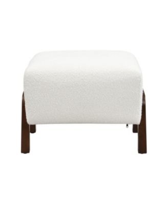 Upholstered Ottoman, Wooden Legs, Boucle