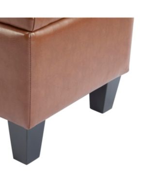 Ottoman Bench with Storage, Brown PU Surface, Rubber Wood Legs, 300 lbs Capacity