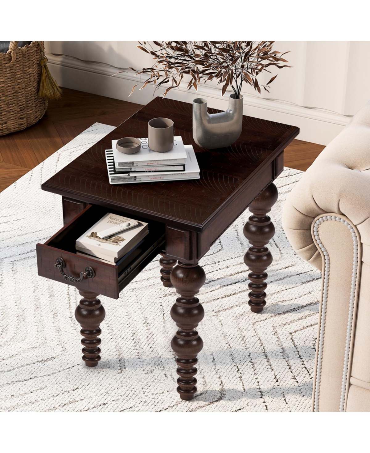 Streamdale Furniture Solid Wood End Table with Drawer, Narrow Sofa Side