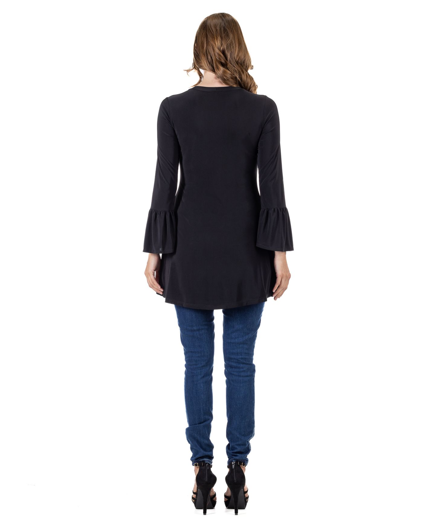 Женский топ 24seven Comfort Apparel Long Bell Sleeve High Low Tunic Top, цвет: Чёрный — фото 3