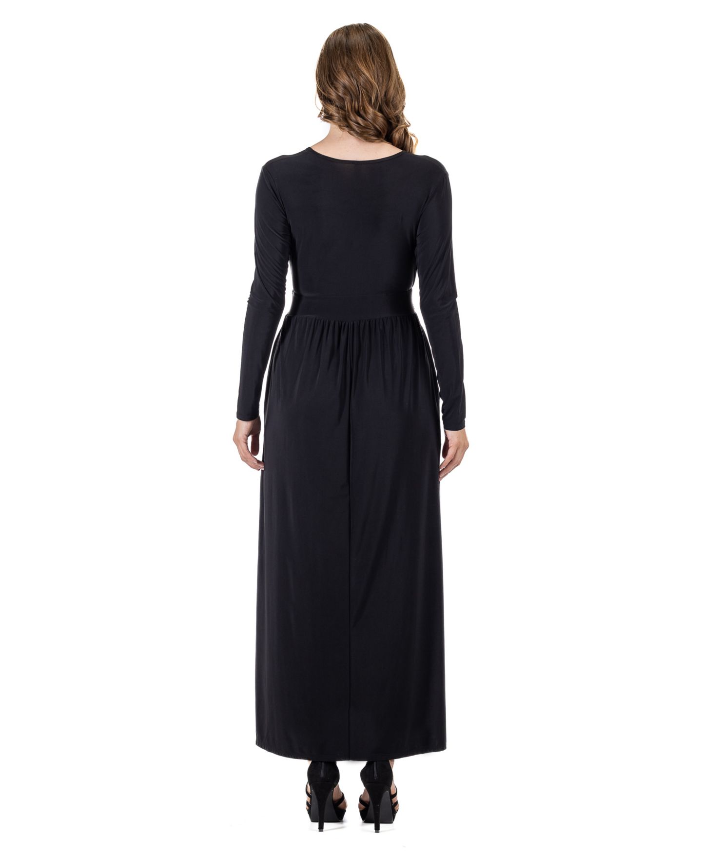 Женское платье 24seven Comfort Apparel Long Sleeve V-Neck Side Slit Maxi, цвет: Чёрный — фото 3