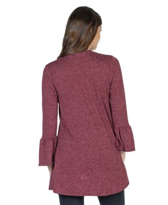 Women's Knit Three Quarter Bell Sleeve Open Cardigan Sweater