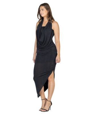 Women's Cowl Neck Long Asymmetrical Backless Halter Dress