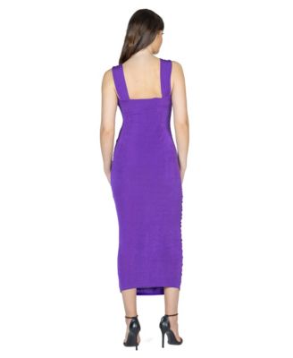 Women's Halter Cross Neck Ruched Bodycon Midi Dress