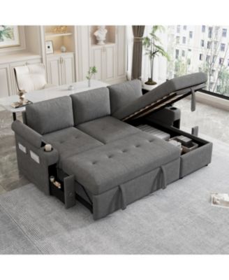 Streamdale 83.5" L-Shaped Sofa Bed with Storage, Cup Holders & USB