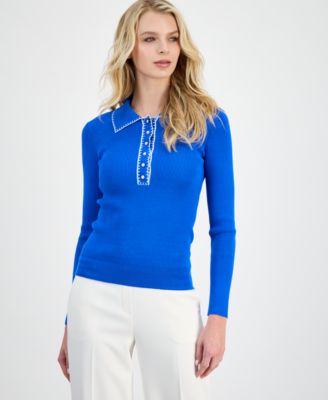 Women's Whipstitch Trim Ribbed Knit Sweater