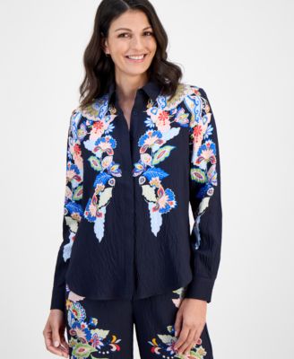 Women's Paisley-Print Hidden-Placket Blouse