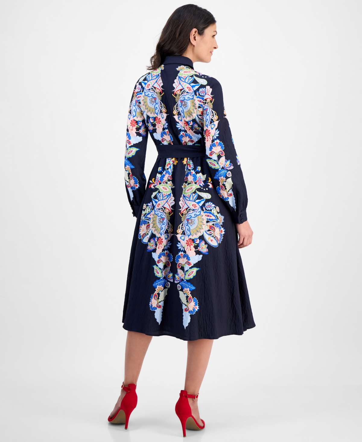 T Tahari Women's Paisley Button-Down Midi Dress