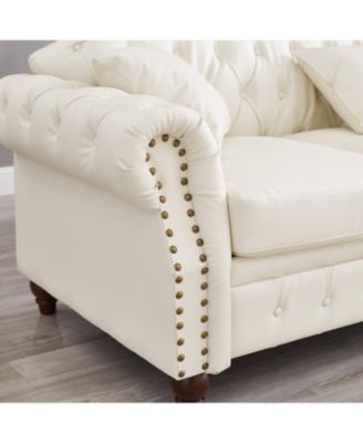  Ivory Chesterfield Sofa Tufted Faux Leather with Storage