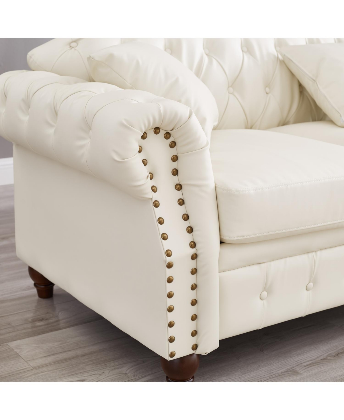 Streamdale Furniture Ivory Chesterfield Sofa Tufted Faux Leather with Storage