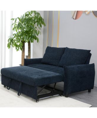 58" Navy Fabric Futon Sofa Bed - Adjustable Backrest