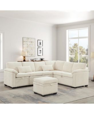 97" L-Shaped Chenille Sectional Sofa with Ottoman