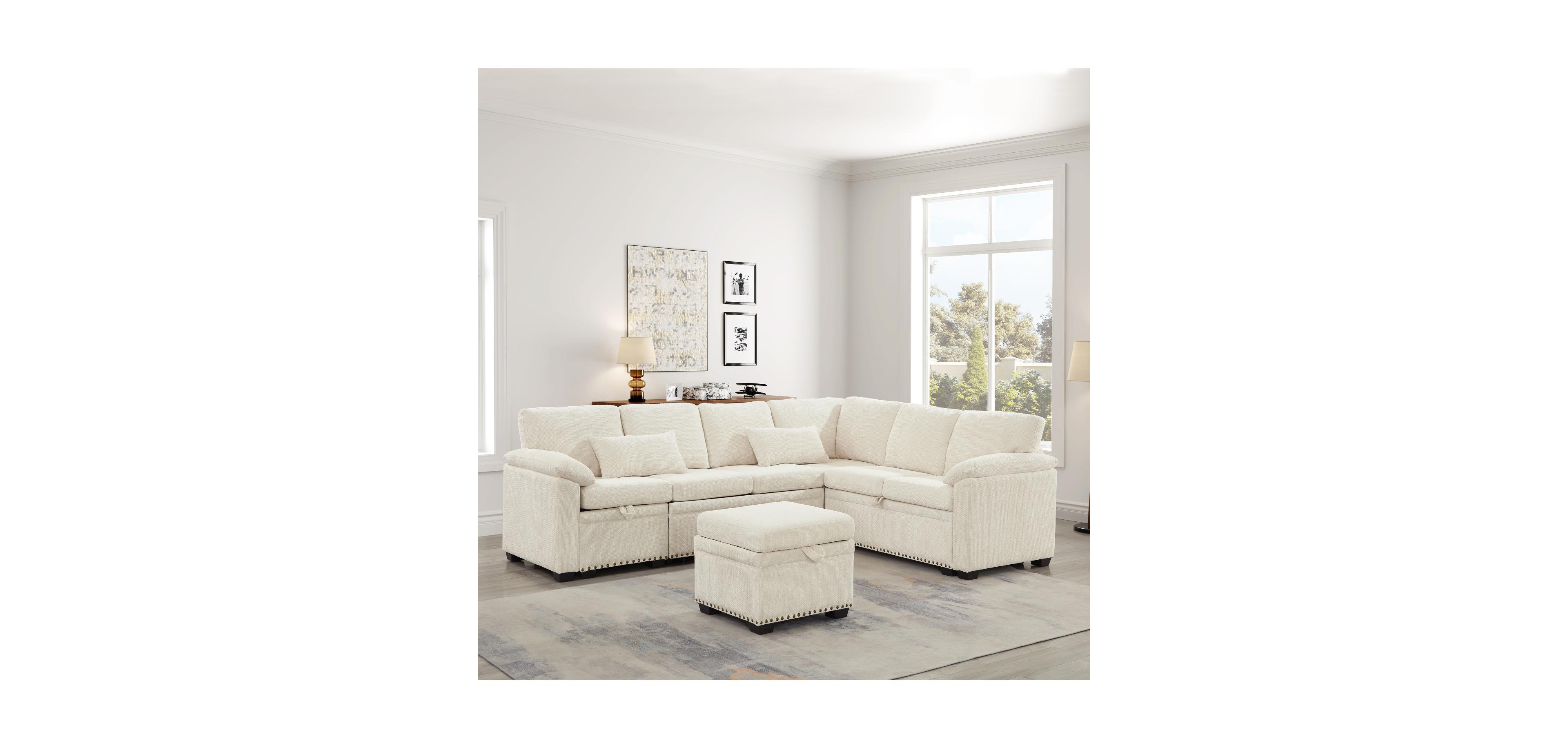 Streamdale Furniture 97" L-Shaped Chenille Sectional Sofa with Ottoman