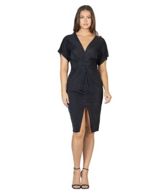 Women's Short Sleeve V-Neck Twist Front Split Hem Dress