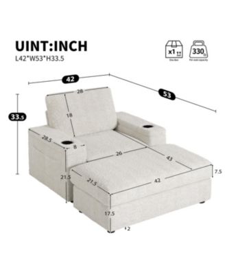  42" Oversized Faux Fur Chaise Lounge with Storage and Cup Holders