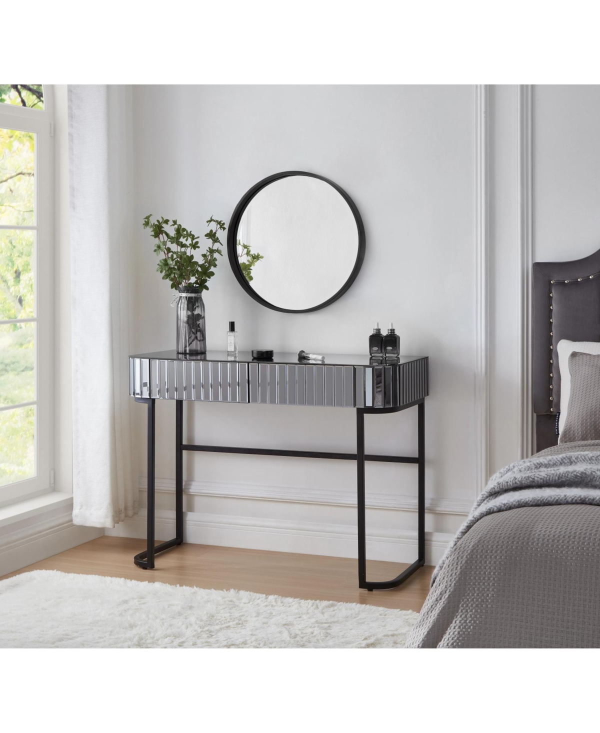 Streamdale Furniture + Vanity Table + Stainless Steel + Mirrored + Drawers