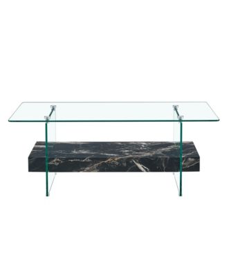 Streamdale Modern Two-Tier Coffee Table Glass and Marble Pattern