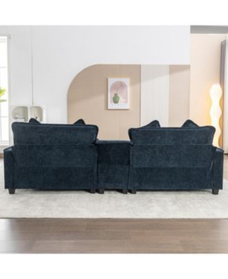 Chenille Sectional Sofa w/Ottomans USB Cup Holders & Storage