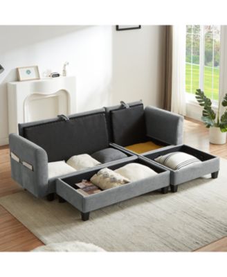 83" Sectional Sofa with Storage Ottoman & Pillows