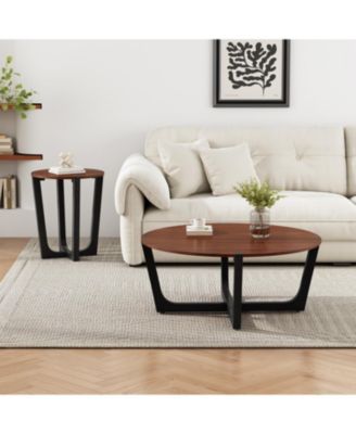 Acacia Wood Coffee Table - 44" Round Modern Design