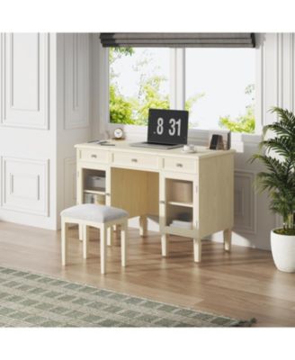 Vanity Desk Flip-Top Mirror Drawer Cabinet Oak