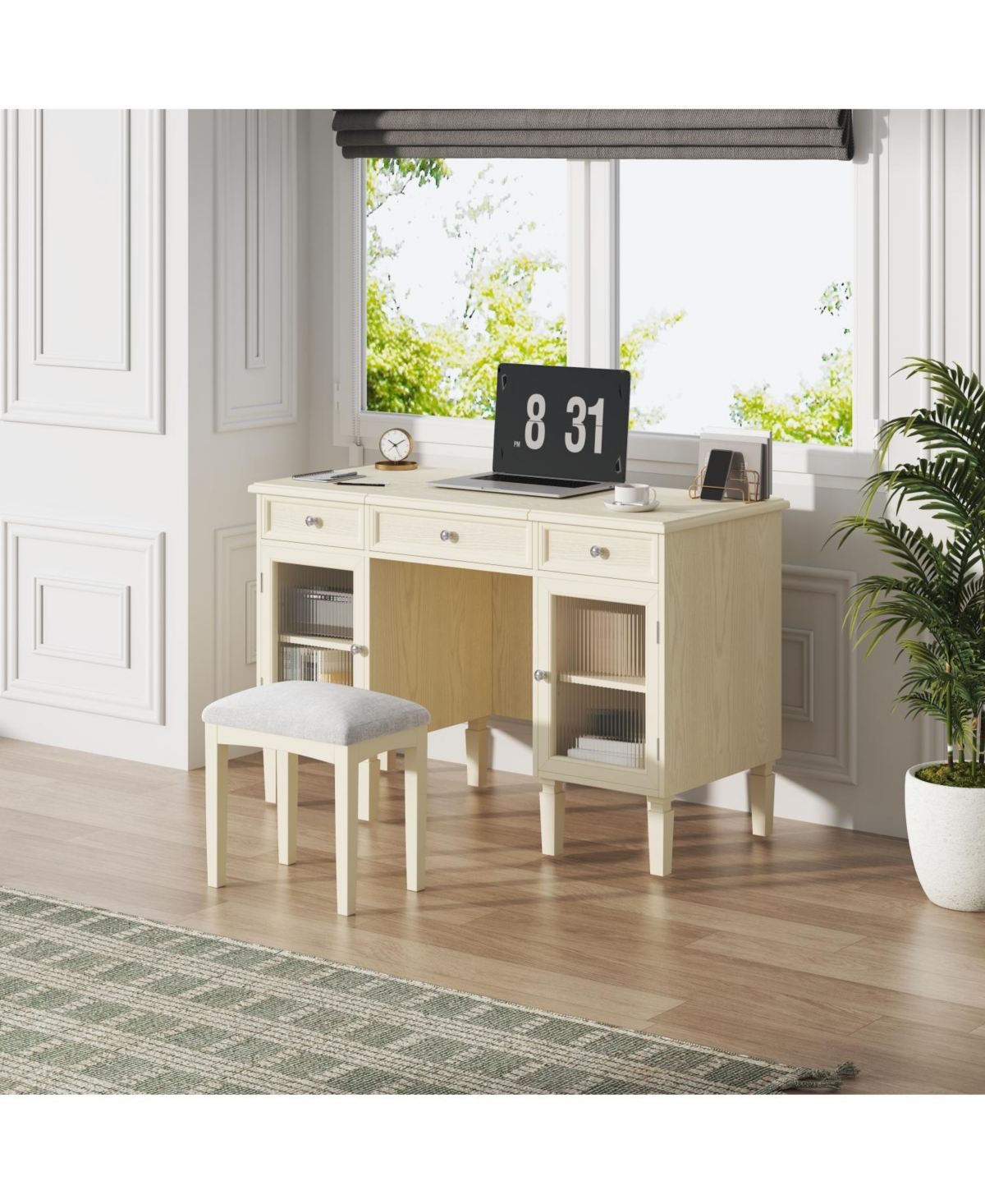 Streamdale Furniture Vanity Desk Flip-Top Mirror Drawer Cabinet Oak