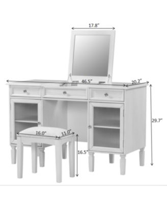 Vanity Desk Flip-Top Mirror Drawer Cabinet Oak