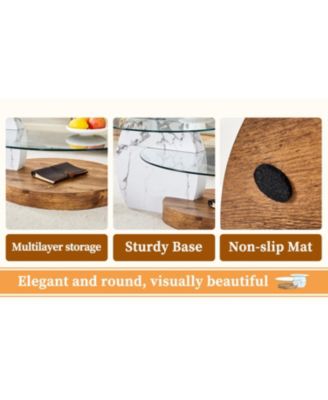 Contemporary White Marble & Wood Coffee Table