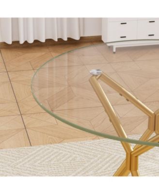 35.4" Round Glass Dining Table - Gold