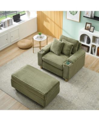 Green Corduroy Sofa Set w/ Storage