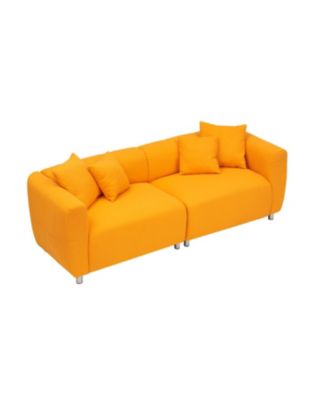 89" Yellow Sofa with Metal Legs & Pillows