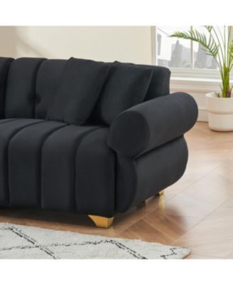 89" Flannelette Sofa Set w/ Metal Feet & Throw Pillows