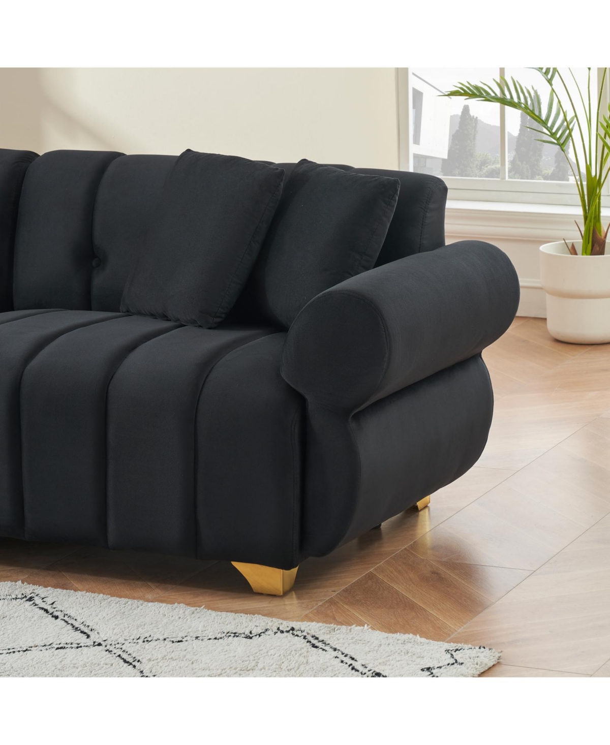 Streamdale Furniture 89" Flannelette Sofa Set w/ Metal Feet & Throw Pillows