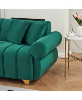 89" Flannelette Sofa Set Spring Cushions Metal Feet Pillows