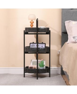 Handwoven 3-Tier Oval Side Table