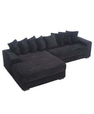 Oversized Corduroy L Shaped Sofa with Chaise & 8 Pillows